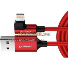 Ugreen 60555 1m Cáp Usb Lightning bọc nhôm chống nhiễu góc 90 độ màu đỏ US299 10060555