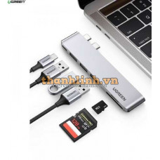 Ugreen 60560 macbook pro air 2 cổng USB Type-C Bộ chuyển đổi sang 3x Hub USB 3.0 + SD/TF + nguồn PD màu xám bằng nhôm