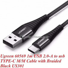 Ugreen 60569 1m QC4 0 3A cáp Usb A ra Type-C dây dù siêu bền đầu nhôm chống gãy US301 20060569