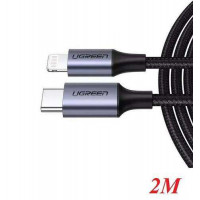 Cáp sạc, dữ liệu USB Type-C to Lightning dài 2M chuẩn MFI Apple, sạc nhanh 3A Ugreen 60761 (Đen)