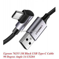 Ugreen 70255 3M màu đen cáp USB đầu Type-C bẻ góc 90 độ 3A US284 20070255