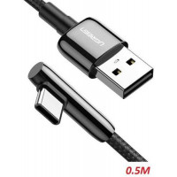 Ugreen 70282 0,5M màu đen cáp USB Type-C bẻ góc phải 90 độ ra USB A chống nhiễu US313 20070282