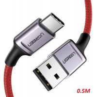 Ugreen 70294 0,5M màu đỏ cáp USB A ra Type-C hỗ trợ sạc nhanh 50CM đầu bọc nhôm chống nhiễu US292 20070294