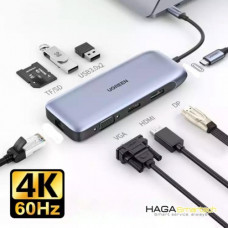 Ugreen 70301 USB Type-C Bộ chuyển đổi sang 2 x USB 3.0 + HDMI + VGA + DP + RJ45 giga + SD-TF + nguồn PD CM274 20070301