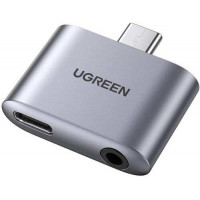 Ugreen 70312 2 trong 1 màu xám bộ chuyển USB Type-C ra 3,5mm audio và sạc nhanh cổng c chuẩn pd CM193 20070312