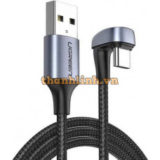 Ugreen 70313 1M bẻ chữ U màu đen cáp USB Type-C sạc nhanh đầu bọc nhôm chống nhiễu US311 20070313