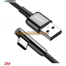 Ugreen 70415 2M màu đen cáp USB Type-C bẻ góc phải 90 độ ra USB A chống nhiễu US313