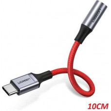 Ugreen 70506 màu đỏ chuyển USB Type-C sang audio 3,5mm truyền âm thanh vỏ nhôm chống nhiễu dài 10cm AV153 20070506