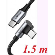 Ugreen 70644 1,5M bẻ 90 độ cáp USB 2 đầu Type-C màu đen góc vuông bọc nhôm dây dù chống nhiễu US334 10070644