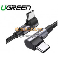 Ugreen 70697 1,5M 2 đầu bê 90 độ vuông góc cáp USB Type-C màu đen bọc nhôm dây dù chống