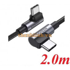 Cáp dữ liệu, sạc nhanh 100W USB 2.0 Type-C to Type-C bẻ góc 2 đầu 90 độ L dài 2M Ugreen 70698