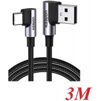 Cáp uốn cong Ugreen USB2.0 A đến TYPE-C M/M Vỏ nhôm mạ niken có dây bện 3m (Đen) 70875