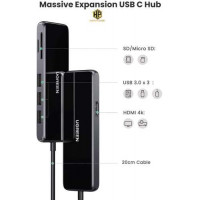 Ugreen 80129 6 trong 1 màu xám bộ chuyển USB Type-C đa năng ra 4K 60hz HDMI đọc thẻ sd tf CM314 10080129