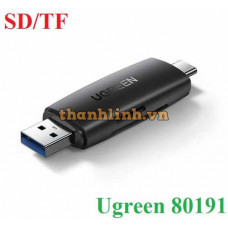 Ugreen 80191 2 trong 1 màu đen đọc thẻ SD TF 2 đầu USB A và type C CM304 10080191