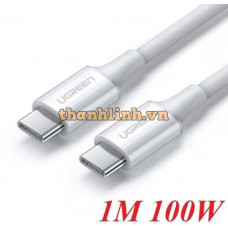 Ugreen 80371 1M sạc 100W màu trắng Cáp sạc và truyền dữ liệu 2 đầu USB Type-C hỗ trợ sạc nhanh Us300 20080371