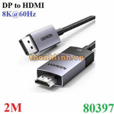 Cáp chuyển đổi Displayport v1.4 to HDMI dài 2M hỗ trợ 8K@60Hz, 4K@120Hz Ugreen 80397 cao cấp (Active