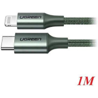 Ugreen 80564 1M màu xanh đen cáp chuyển USB Type-C ra apple Lightning dây dù hỗ trợ sạc nhanh PD US304 10080564