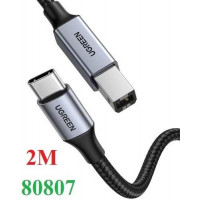 Cáp máy in USB Type-C to USB Type-B dài 2M bọc dù Ugreen 80807 cao cấp