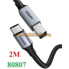 Cáp máy in USB Type-C to USB Type-B dài 2M bọc dù Ugreen 80807 cao cấp