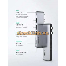 Hub USB Type-C sang HDMI 4K, USB 3.0, SD/TF, sạc PD 100W, 40Gbps cho MacBook Ugreen 80856