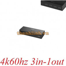 Bộ chuyển HDMI2.0 3 vào 1 ra 4K60Hz; HDMI2.0; Cáp cấp nguồn USB-A sang USB-C 1m + điều khiển từ xa (LY) 90800