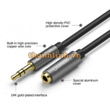 Cáp nối dài 3,5mm đực ra 3,5mm cái model vàng hồng 1m Ugreen 40681