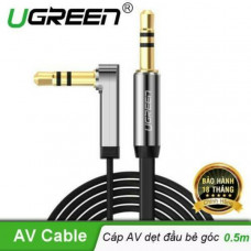 Cáp dẹp mạ vàng góc phải 3,5mm đực ra 3,5mm đực model AV119 trắng 1,5M Ugreen 10758