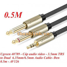 Cáp âm thanh 3,5mm TRS ra Dual 6,35mm TS model đen 1,5M Ugreen 40791