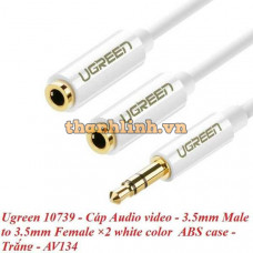 Cáp vỏ nhựa ABS màu trắng 3,5mm đực ra 3,5mm cái ×2 model AV134 đen Ugreen 20816