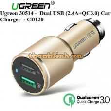 Bộ sạc xe hơi với Oualcomm sạc nhanh 3.0 Technology 30W Dual USB model CD130 vàng Ugreen 30514