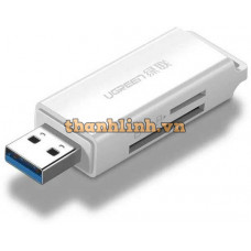 Đồ đọc thẻ xe hơi Dual read USB 3 0 ra TF+SD CM104 trắng trắng Ugreen 40753