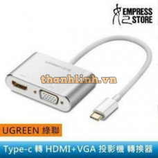 Bộ chuyển đổi vỏ nhôm USB-C ra HDMI +VGA model CM162 bạc 10CM Ugreen 50317