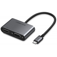 Bộ chuyển đổi vỏ nhôm USB-C ra HDMI +VGA model CM162 đen 10CM Ugreen 50318
