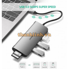 Bộ chuyển đổi với PD Type-C ra SD+TF+3 USB3 0 port model CM195 XAM 15cm Ugreen 50598