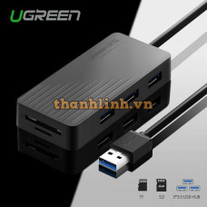 Đồ đọc thẻ Port USB 3.0 Hub với 3 model CR132 đen 1M Ugreen 30413