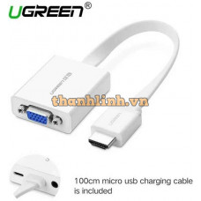 Bộ chuyển đổi thiết kế dẹp Micro USB HDMI ra VGA+3,5mm Audio model MM103 trắng Ugreen 40247