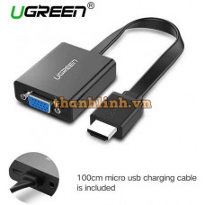 Cáp chuyển đổi HDMI to VGA dẹt có Audio Ugreen 40248 Chính hãng