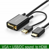 Cáp VGA+USB ra HDMI đực ra đực model MM120 đen Ugreen 30840