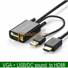 Cáp VGA+USB ra HDMI đực ra đực model MM120 đen Ugreen 30840
