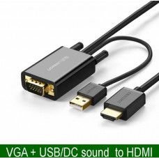 Cáp VGA+USB ra HDMI đực ra đực model MM120 đen Ugreen 30840