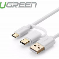 Cáp dữ liệu USB 2.0 ra Micro USB + Type-C model US142 trắng 0,25M Ugreen 30169