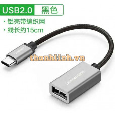 Cáp USB Type-C ra USB 2.0 cái model US154 đen 15cm Ugreen 30175