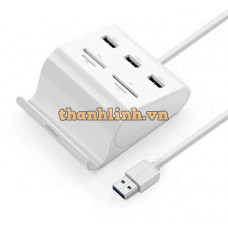 Đồ đọc thẻ với Chân đế với 2.0 OTG USB 3.0 3 Ports Hub+ model US156 trắng 50CM Ugreen 30343