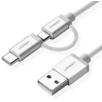 Cáp kèm bộ chuyển cổng Lightning vỏ nhôm Micro USB ra USB 1M trắng 1M trắng Ugreen 20748