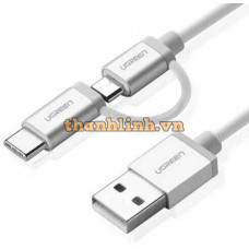 Cáp kèm bộ chuyển cổng Lightning vỏ nhôm Micro USB ra USB 1M trắng 1M trắng Ugreen 20748