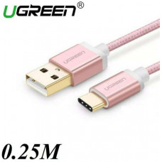 Cáp nylon vải USB 2.0 ra USB-C model US174 vàng hồng 0,25M Ugreen 20864