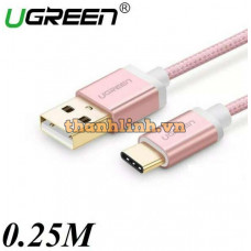 Cáp nylon vải USB 2.0 ra USB-C model US174 vàng hồng 0,5M Ugreen 20865