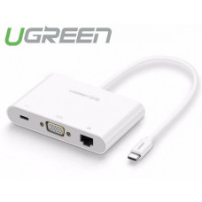 Cáp chuyển đổi USB-C to VGA + Hub USB 2.0 & 3.0 hỗ trợ Lan 10/100Mbps chính hãng Ugreen 30439