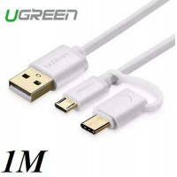 Cáp dữ liệu A to Micro USB + USB Type C USB US197 trắng 0 5M Ugreen 30575