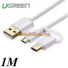 Cáp dữ liệu A to Micro USB + USB Type C USB US197 trắng 0 5M Ugreen 30575